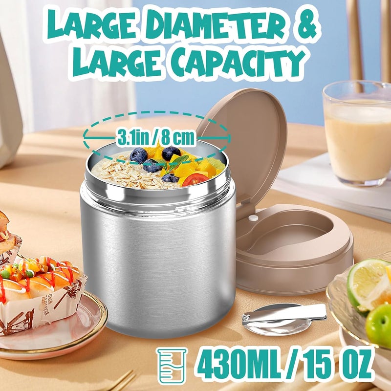 CJACJA Thermo for Hot Food Kids - 15.2 Oz, Insulated Food Jar for Soup, Width Mouth Stainless Steel Insulated Lunch Container with Folding Spoon, Stainless Steel - Image 3